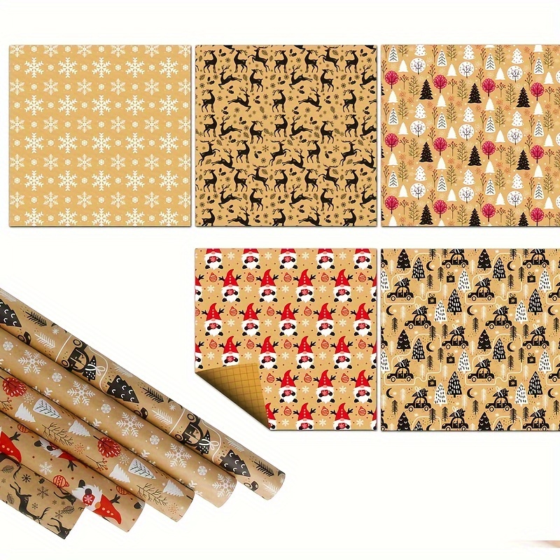 

Christmas Gift , 5 Rolls Kraft Paper With Snowflake And , Holiday Themed Wrapping For Presents And Festive Crafting, 17 Inches By 49 Feet Total