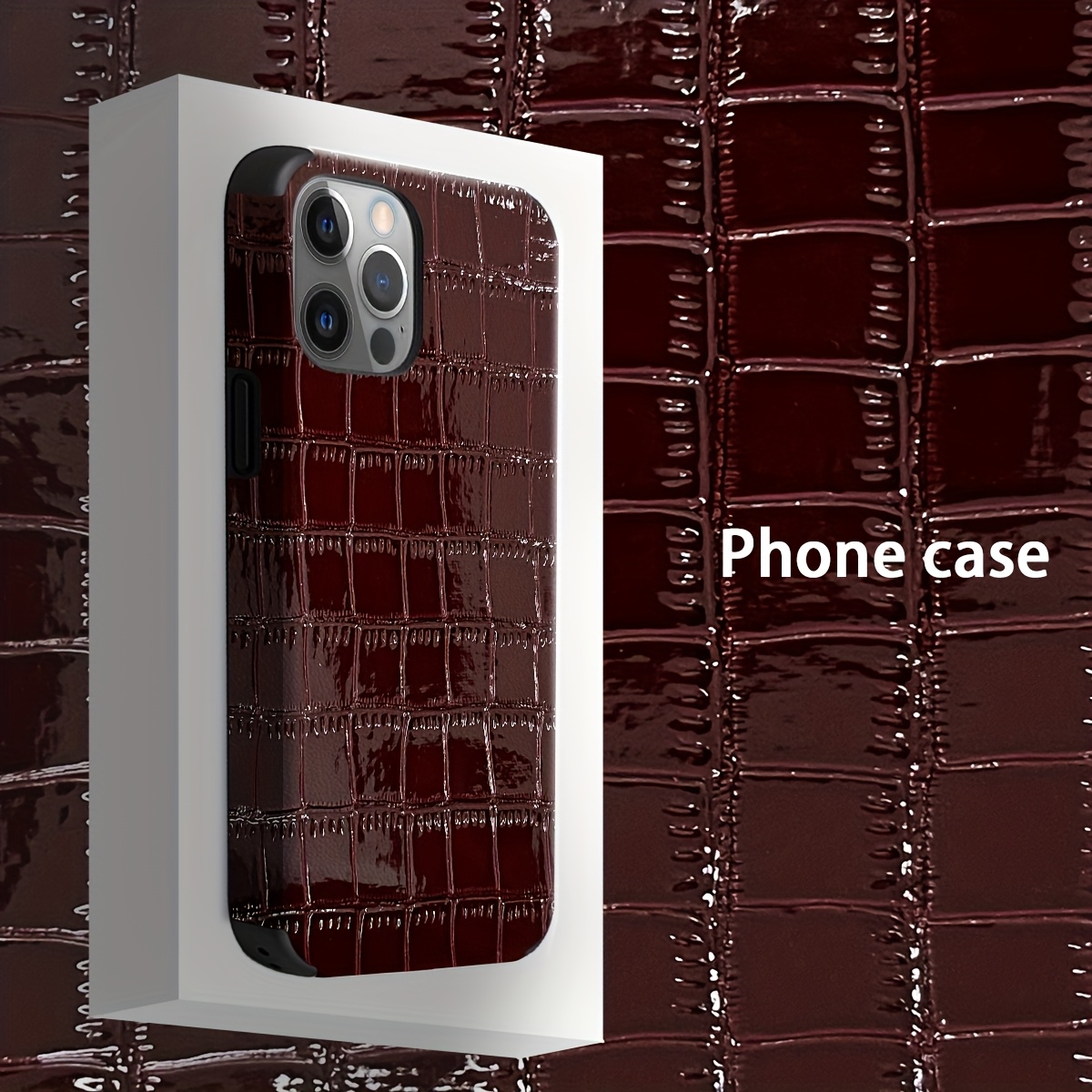 TEMU 1pc Of Glossy Crocodile Pattern Phone Case With Animal Design, , Made Of Synthetic Faux Leather, Shockproof And Sound-, Suitable For Iphone 17,