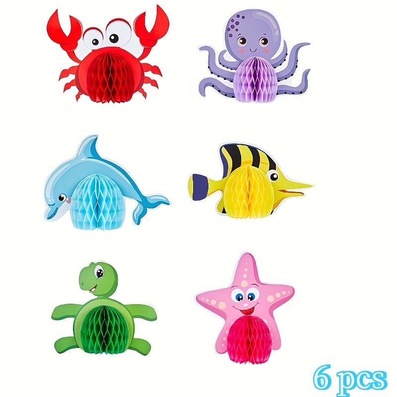 Image of 6pcs, Ocean Theme Honeycomb Decorations, 3d Underwater Sea Animal Centerpieces For Birthday Party Table, Colorful Mermaid & Fish Table Decorations For Kids Shower