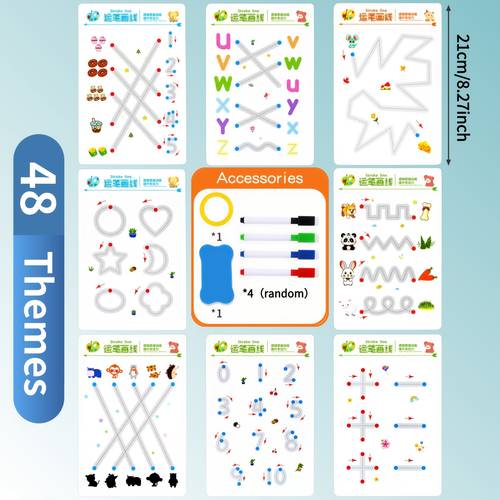 livre dexercices réutilisable à 48 thèmes pour lapprentissage du de , livre dactivités effaçable avec 4 marqueurs et un gomme, entraînement éducatif aux compétences motrices fines et à la pensée pour lapprentissage précoce, cadeau danniversaire idéal pour