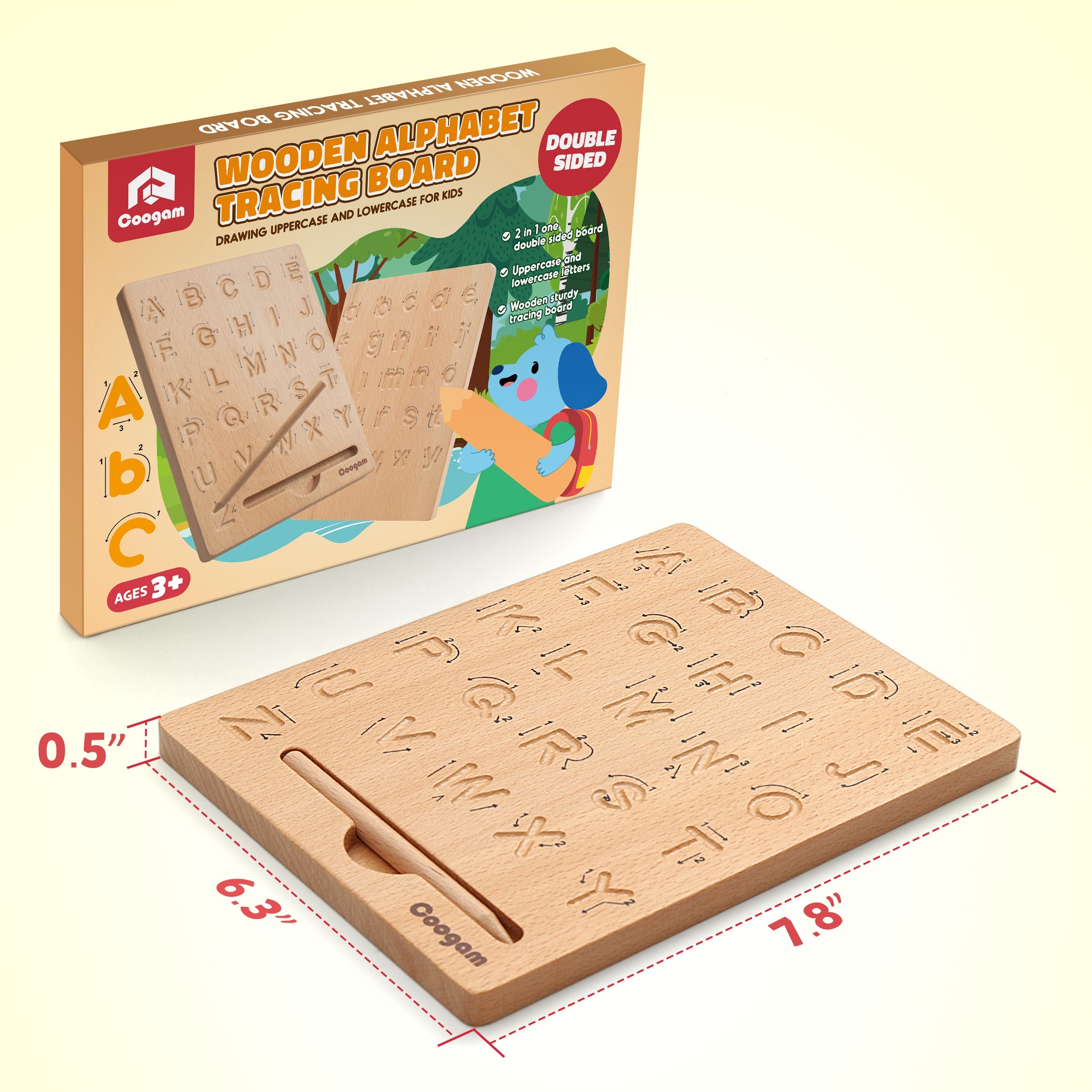 

Coogam Wooden Letters Practicing Board, Double-sided Alphabet Tracing Tool Learning To Write Abc Educational Toy Game Fine Motor Montessori Gift For Preschool 3 4 5 Years Old Kids