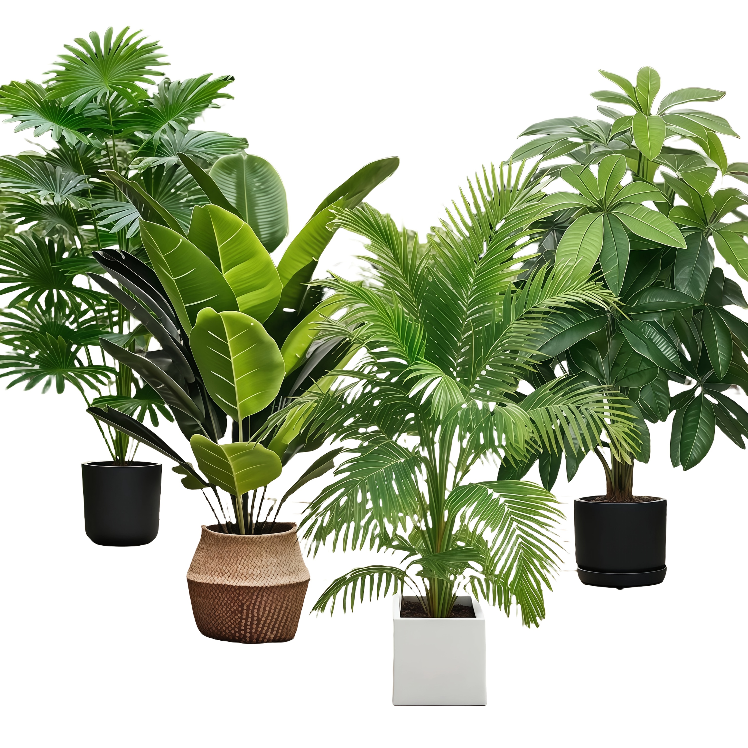 4pcs, Includes 48 Large Leaf Artificial Plants - Lush Fortune Tree and Palm Bird of Paradise Plant, Suitable for Outdoor Use - Maintenance-Free Wide-Leaf Tropical Decorative Trees, Year-Round Indoor/Outdoor Potted Plants, Wedding, Hotel, Garden.