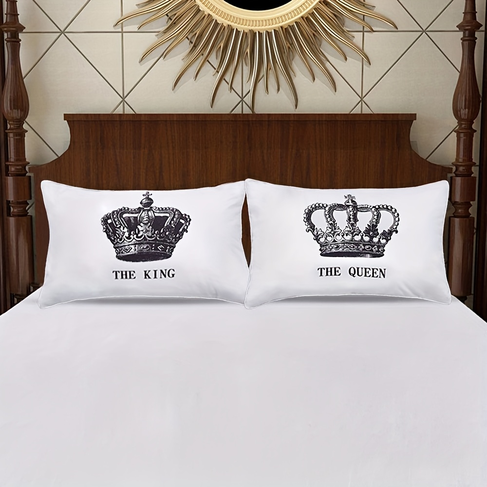 2pcs   and queen couples pillow cases funny his and hers couples gifts polyester 100 00 woven zipper closure machine wash Product details 0
