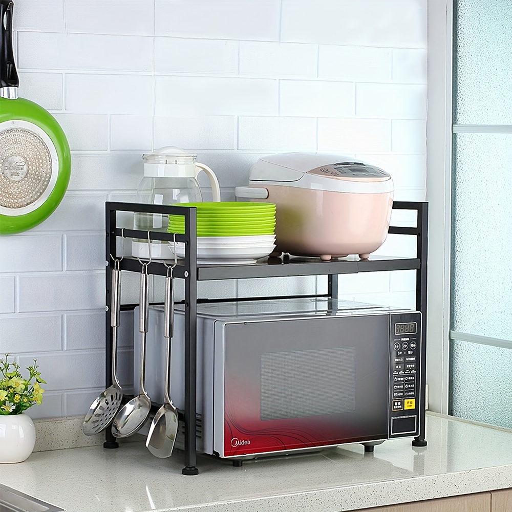 TEMU 2-layer Adjustable Microwave Rack, Carbon Steel Metal Kitchen Storage Rack, 40-64 * * , Heavy-duty Microwave Expandable Bracket, Kitchen Rack