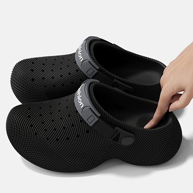 TEMU Men's Summer Letter Print Indoor Slippers Flat Comfortable Over-the-shoe Slippers Unisex Wearable Round Toe Hole-toe Slippers