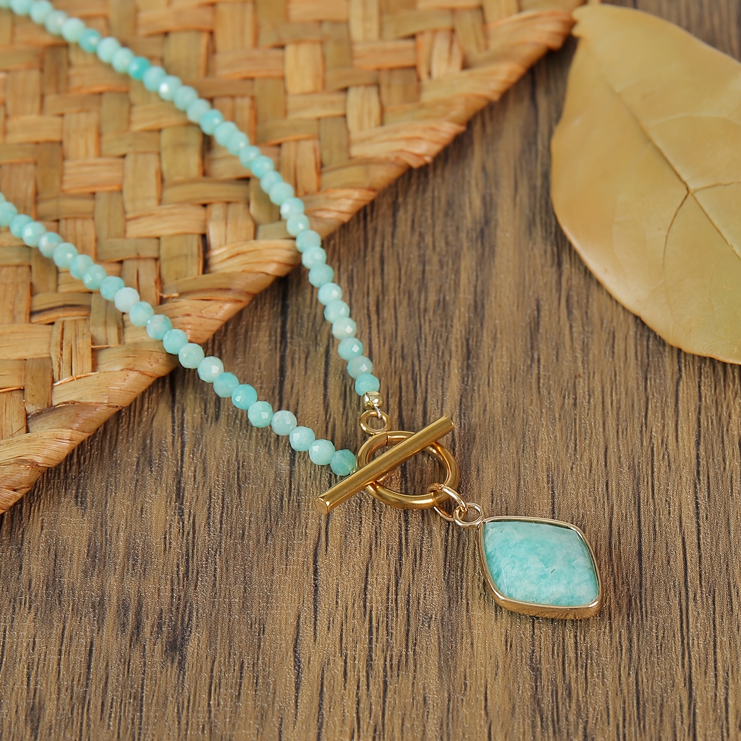 Minimalist Amazonite Rhombus Pendant Necklace, Unisex