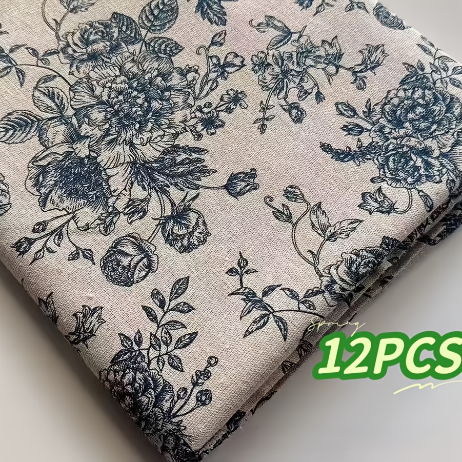 TEMU Set aus 12 floralen Leinentischservietten, blau mit Blumendruck, Speiseservietten aus Stoff, 17 x 17 Zoll, waschbar, wiederverwendbar für