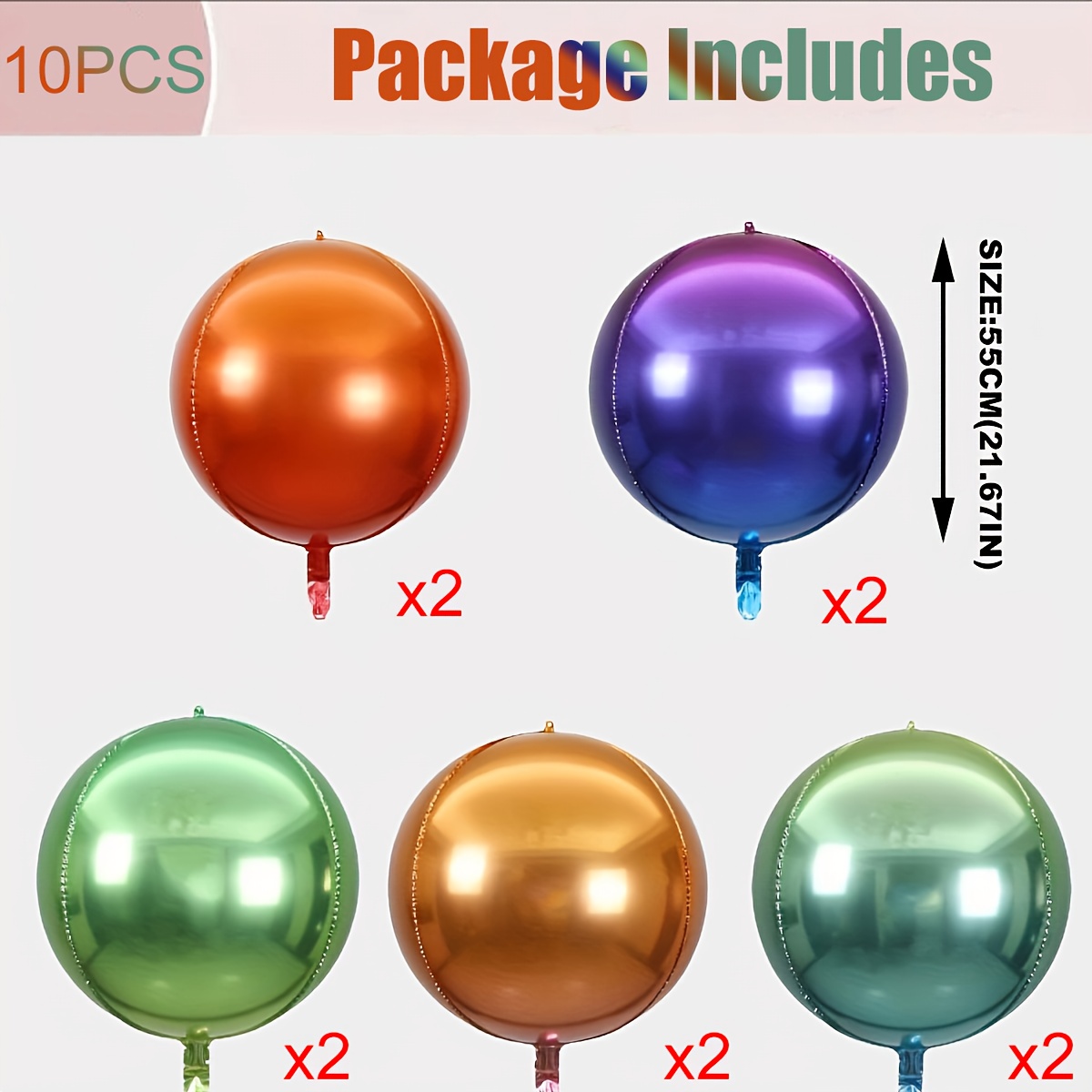 TEMU 10 Pack 4d Metallic Gradient Color Balloons - 22 Inch Iridescent Rainbow Party Decorations With Helium-ready Tails For Birthdays, Weddings,