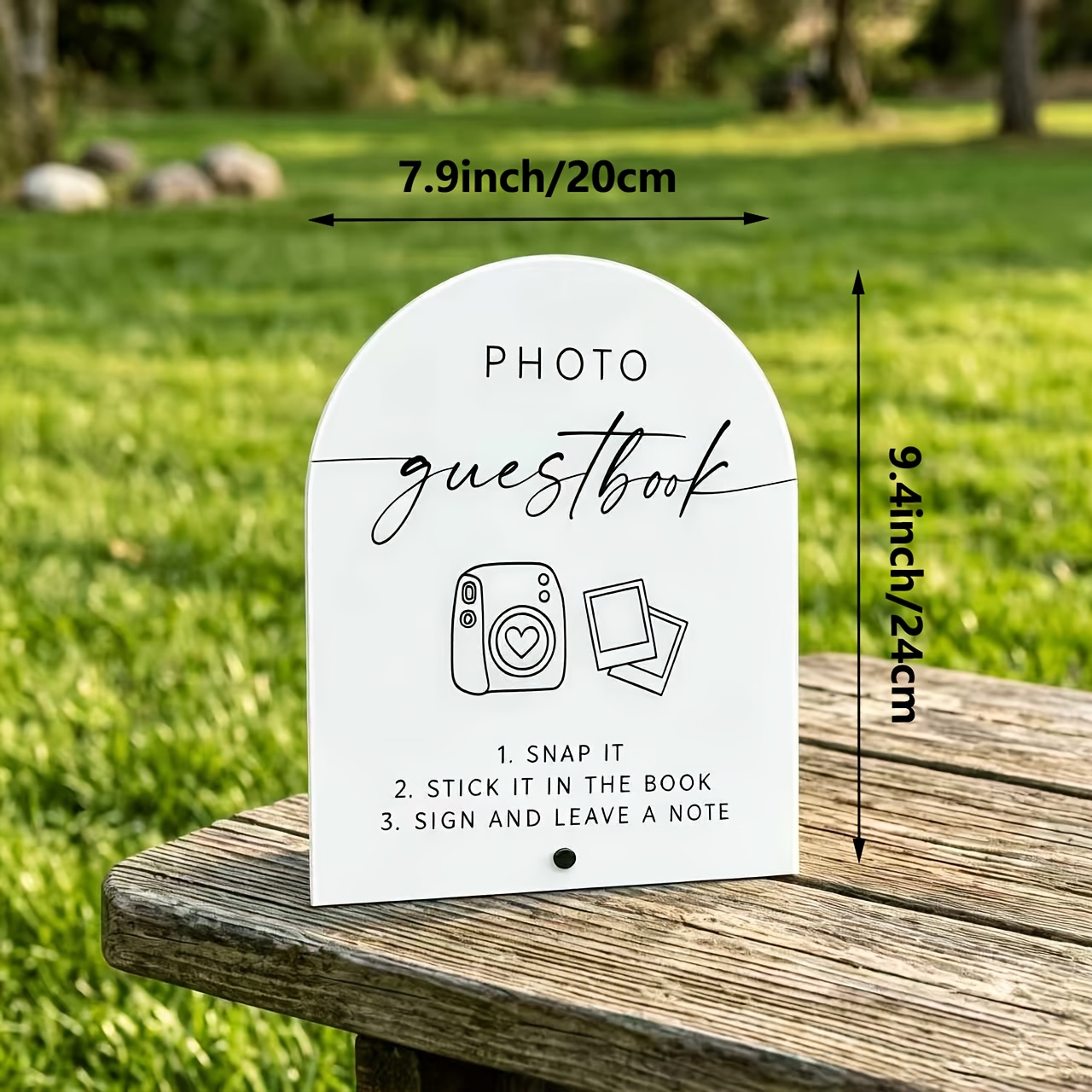 TEMU 2d Flat, 1pc Bohemian Arched Acrylic Wedding Guestbook Frame With Oval Tabletop Photo Display - Suitable For Wedding, Party, Event Decor, Photo