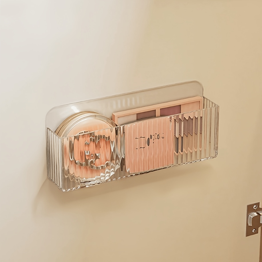 TEMU No-drill Kitchen Bathroom Storage Rack Transparent Acrylic Adhesive Wall Shelf Wall-mounted Storage Rack Living Room Bedroom Strong Adhesive
