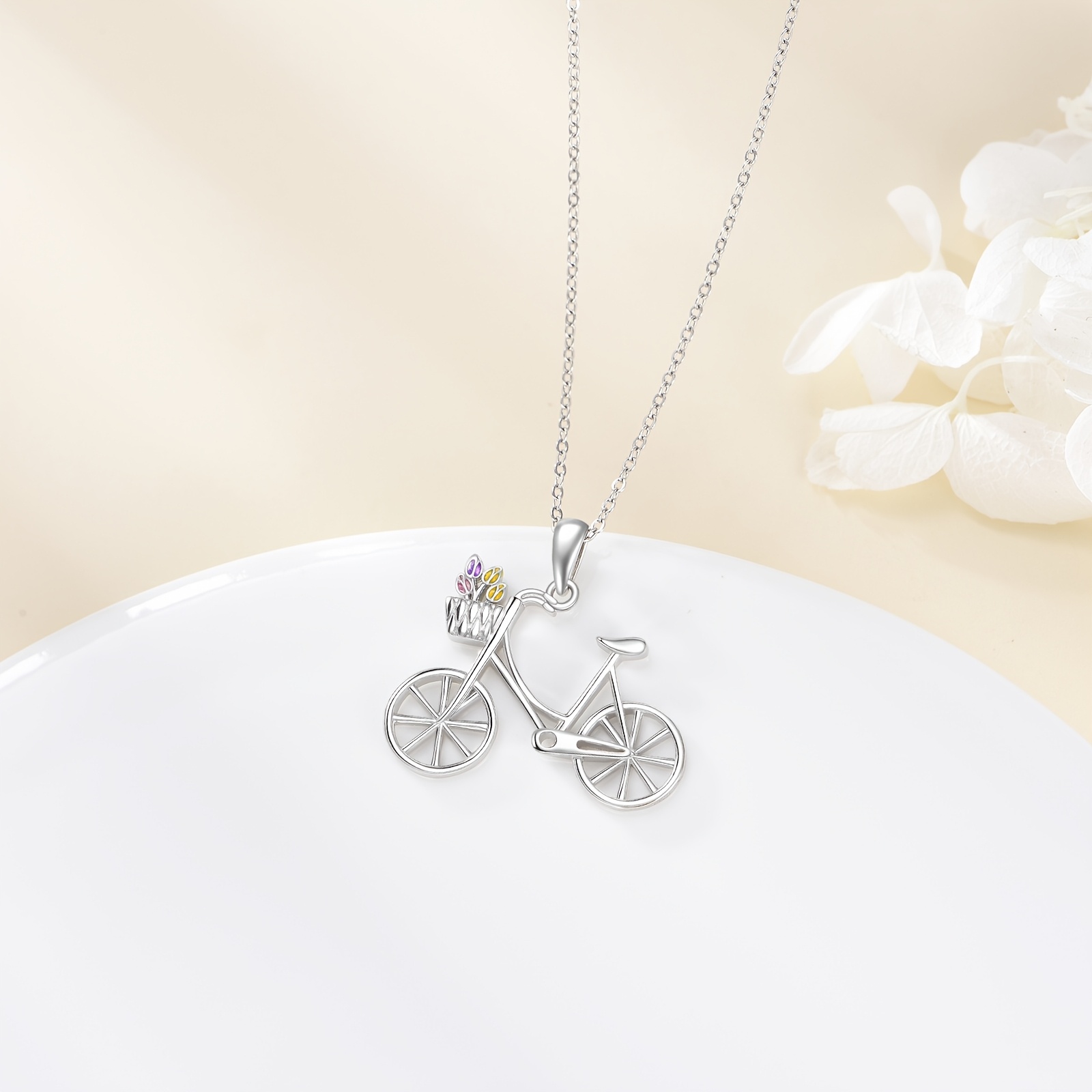 Women's 925 Sterling Silver Bicycle Pendant Necklace