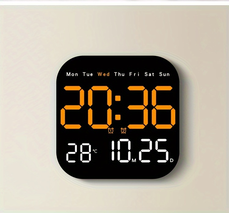 Большие светодиодные цифровые настенные часы с пультом дистанционного управления, питание от USB, перезаряжаемые, с функцией будильника, отображением температуры и календарем для спальни. Подробности 3.