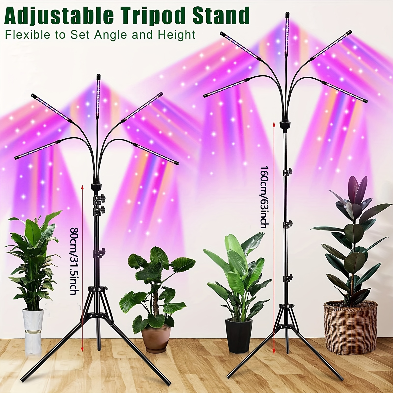 

1pc Indoor Plant Growth Lamp, With 4/5/6 Lamp Heads, 2 Installation , 10 Levels, 3/9/12h Timer, Adjustable Gooseneck, For Vegetable, Flower And Green Plant Growth Supplement Light