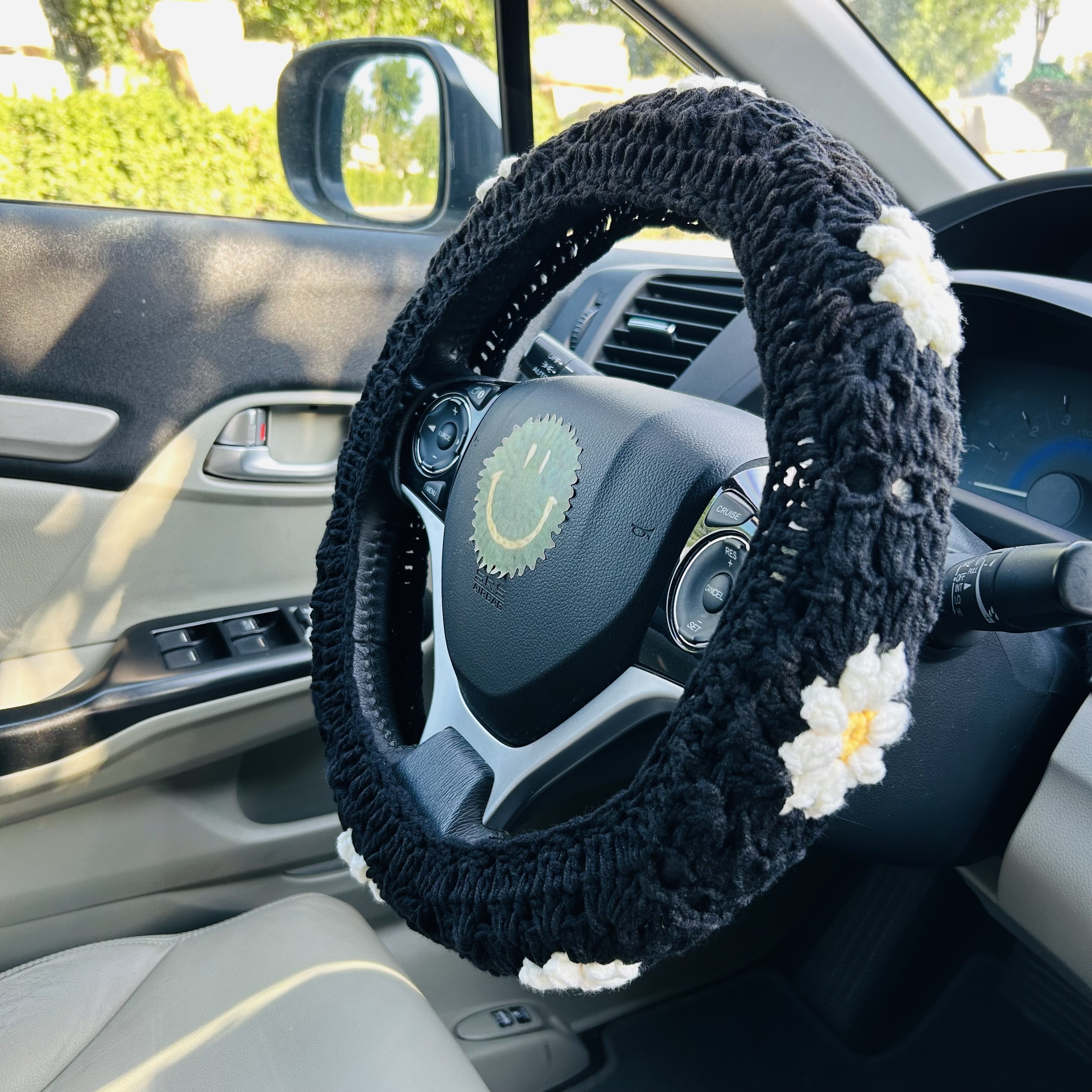 crochet black steering wheel cover seat belt cover car