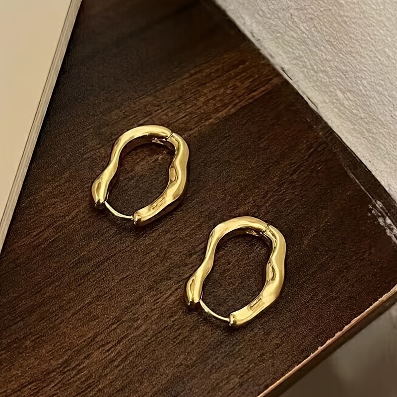 Image of Elegant Golden-tone Irregular U-shaped Hoop Earrings For Women - Chic Minimalist Style, Perfect For Daily Wear & Parties, Alloy With Stainless Steel Posts, Novelty Earrings, Perfect For Thanksgiving
