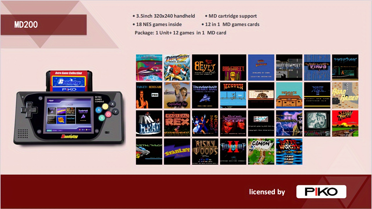   retro nostalgic handheld game console 12 in   cartridge set supporting md cartridges 3 5 inch screen and supporting hdtv output details 0