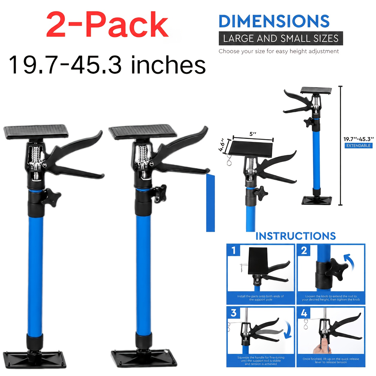 TEMU Adjustable Steel Support Rods, Manual Lifting Tool Support Rods, Height Adjusters, Construction Arm Lifting Tools For Home Renovation, Drywall