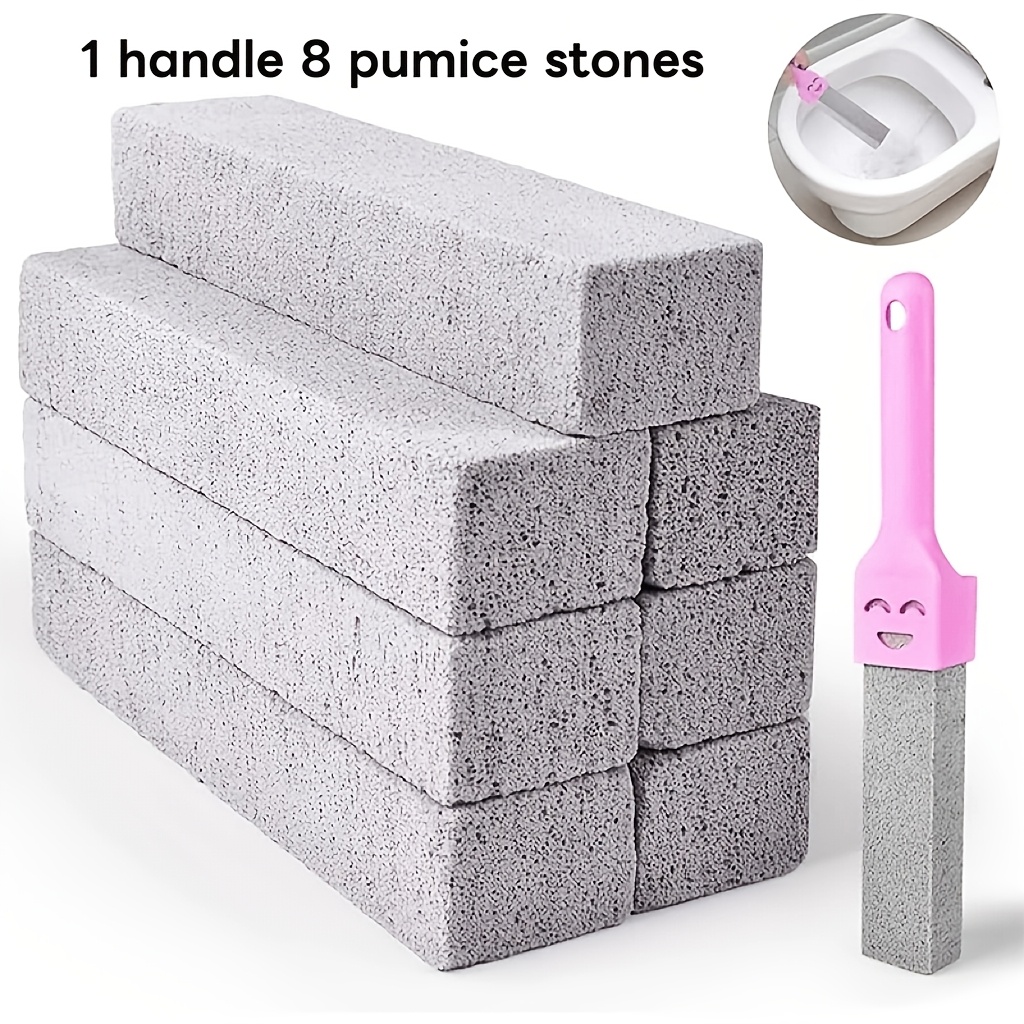 TEMU 8 Pumice Stones With 1 Handle, Designed For Cleaning, Can Remove Hard Water Stains From Toilet Seats. Suitable For Cleaning Toilets, Bathrooms,