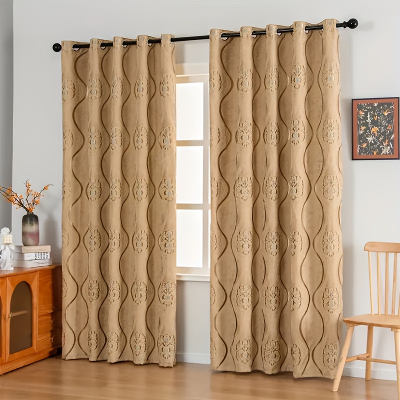 1 Cortina Europeia Vintage Dourada Vazada para Janela de Alta Qualidade para Sala de Estar, Varanda, Proteção Solar, Luz, Luxo, Cortina de Gaze Jacquard 7