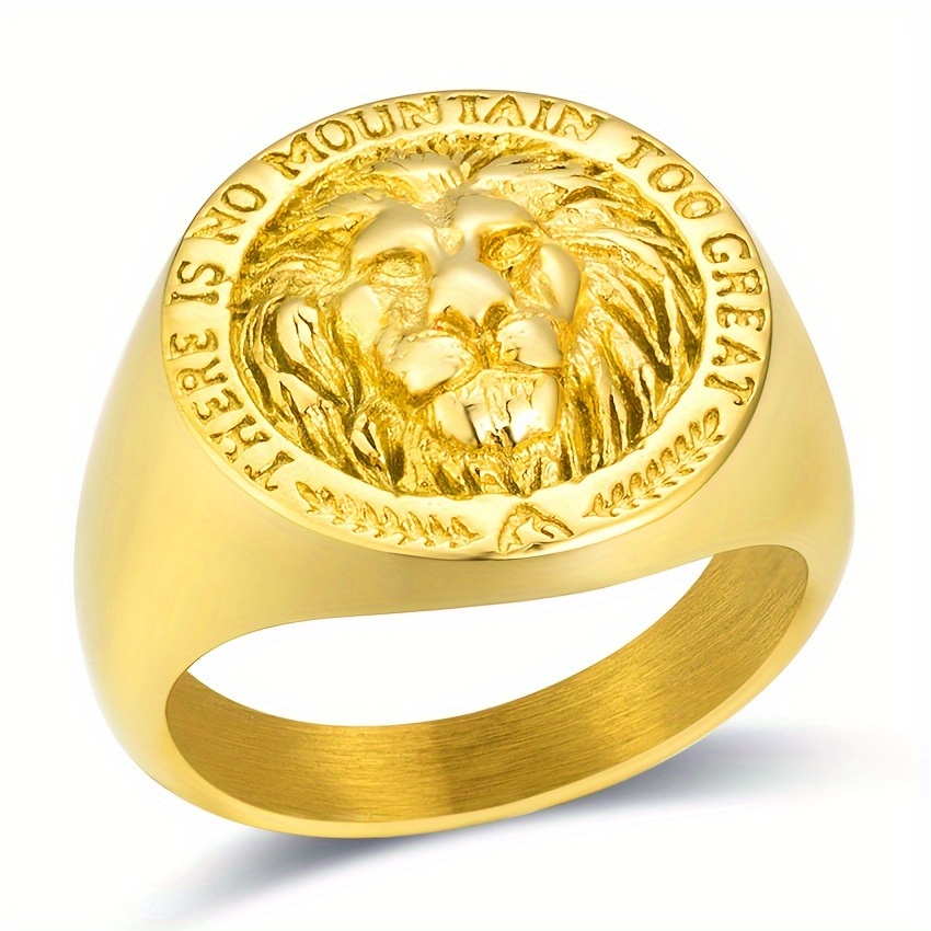 

Fashion 316l Stainless Steel Golden Carved Lion Head Design Pattern Ring For Men, Suitable For Wedding Parties