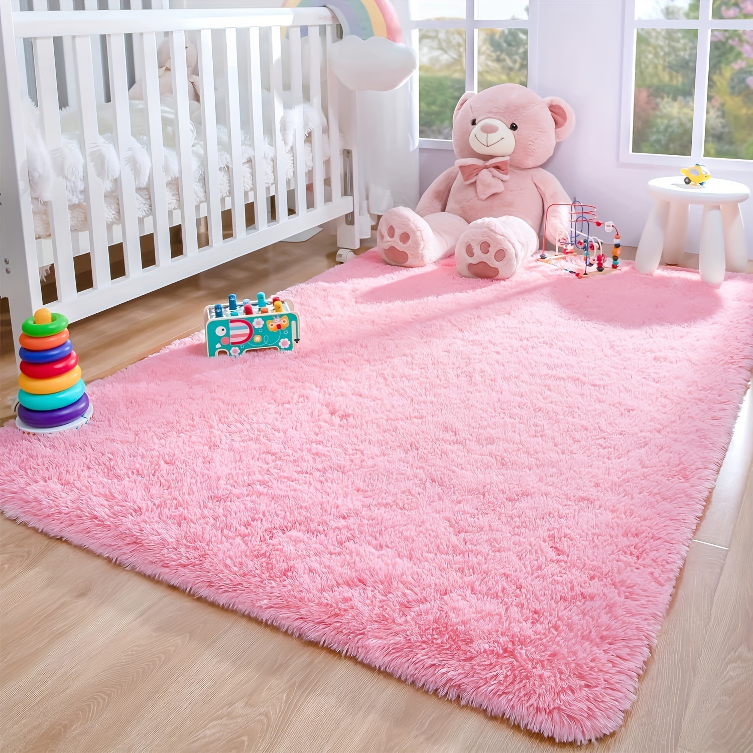 

1pc Soft Fur Area Rug, Pink Solid Color, Machine Washable Polyester Carpet For Living Room, Study, Sofa, Bedside, Bedroom, Entryway, Chair Under, Window - Decor And Photo Accessory