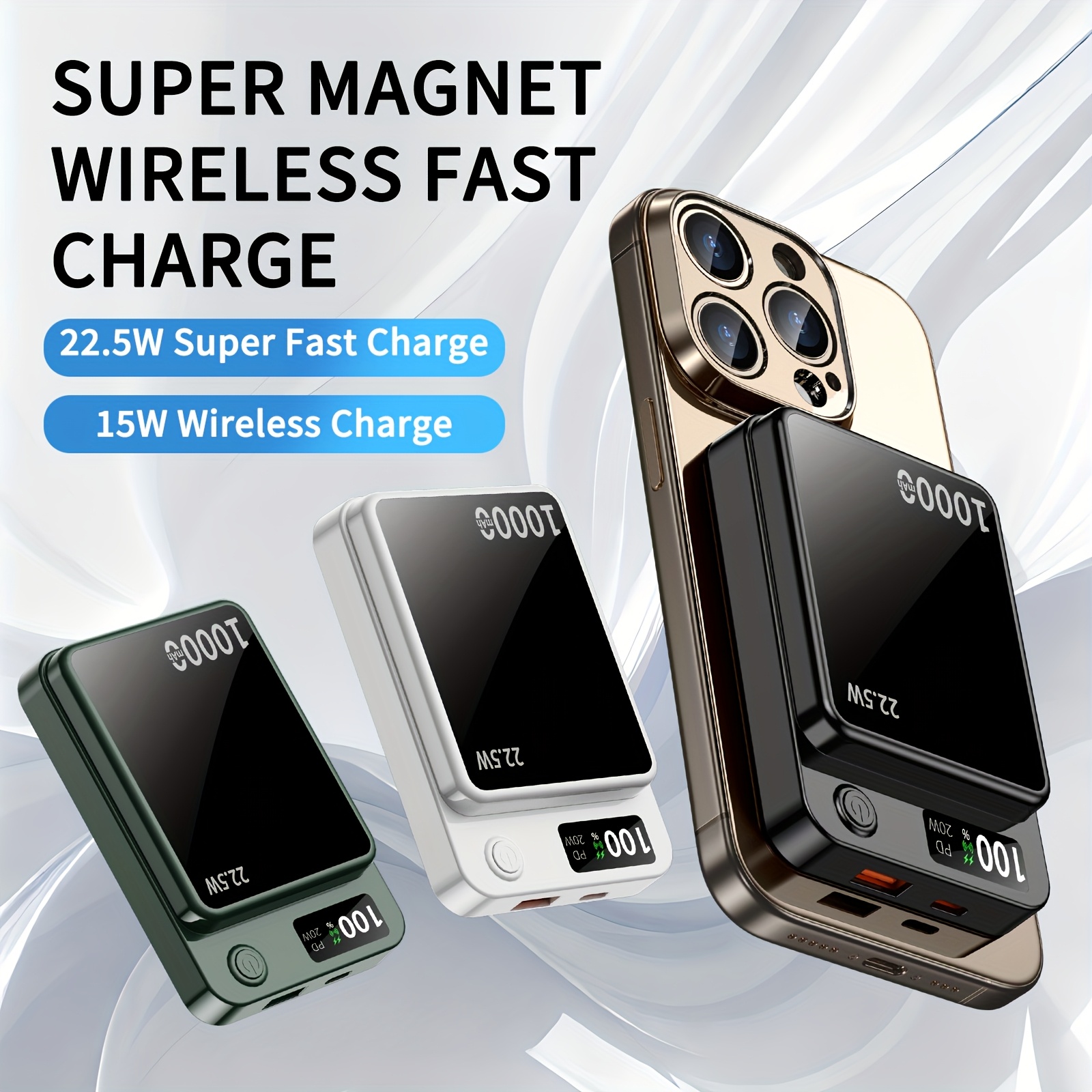 Magnetic Portable Wireless Charger, 10000/5000mAh Wireless Power Bank with 22.5W USB-C Fast Charging, LED Display Magnetic Battery Pack for iPhone 16/15/14/13/12 Full Series And Android Series Phone Charging