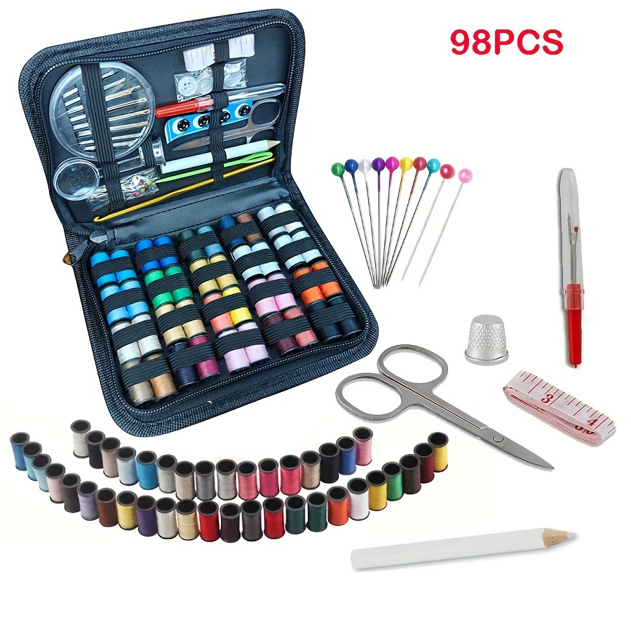 

84/98pcs Storage Sewing Supplies, Sewing Tool Box, Mending Needles And Sewing Needles, Scissors, Thimbles, Tape Measure, For Home Diy