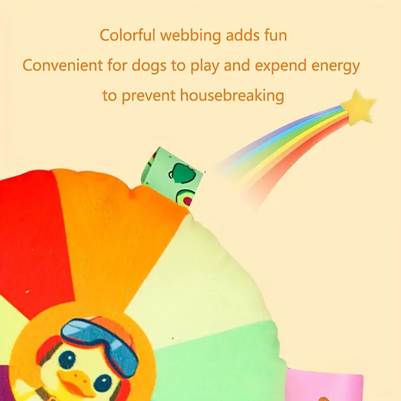7pcs durable rainbow flannel dog toys with interactive chew resistant flying disc for teething puppies border collie stimulation colorful webbing design to prevent destructive behavior tire energy interactive dog toy details 1