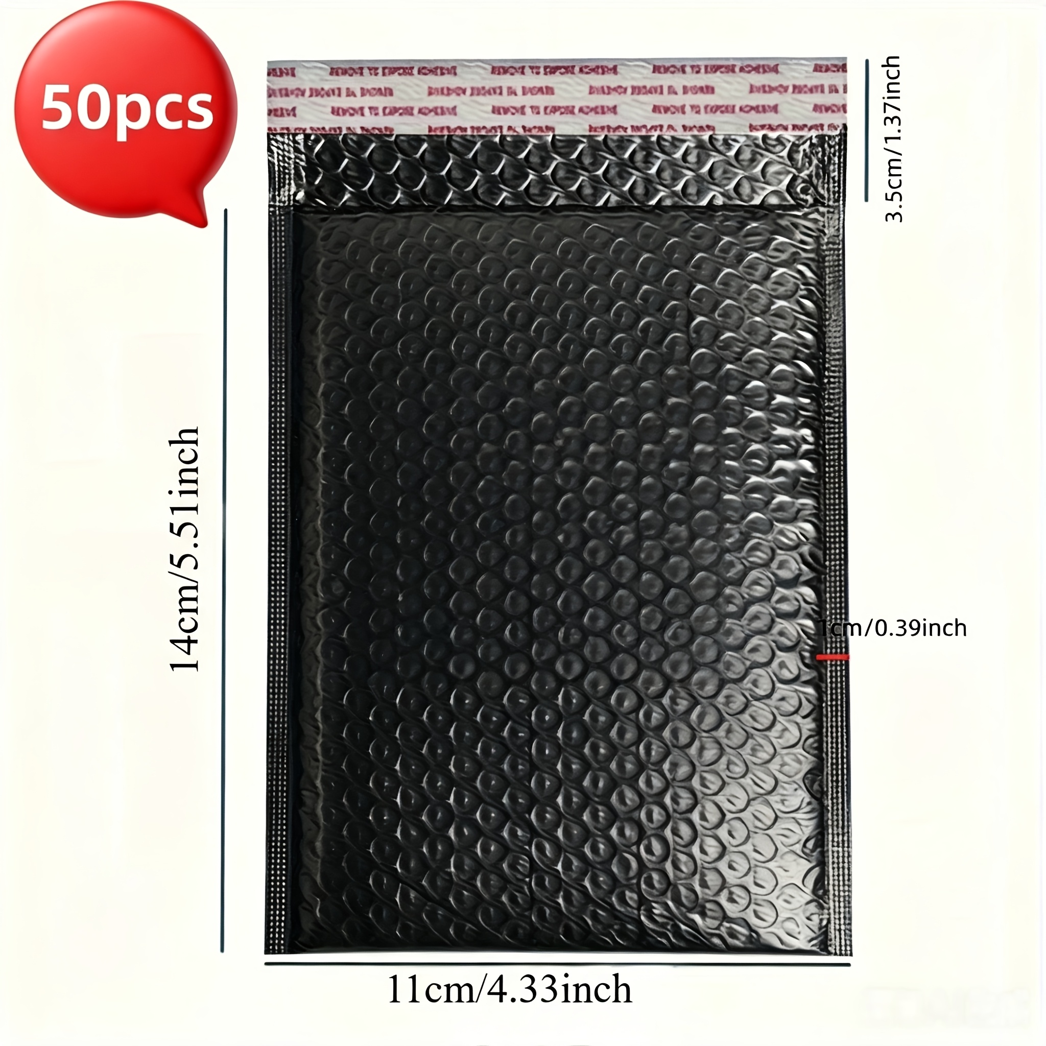 TEMU 50 Black Bubble Envelopes 14 * 16cm/4.33 * 5.51 Inches - Self-adhesive Thick Packaging Bag With Long Edge , Suitable For Small Businesses,