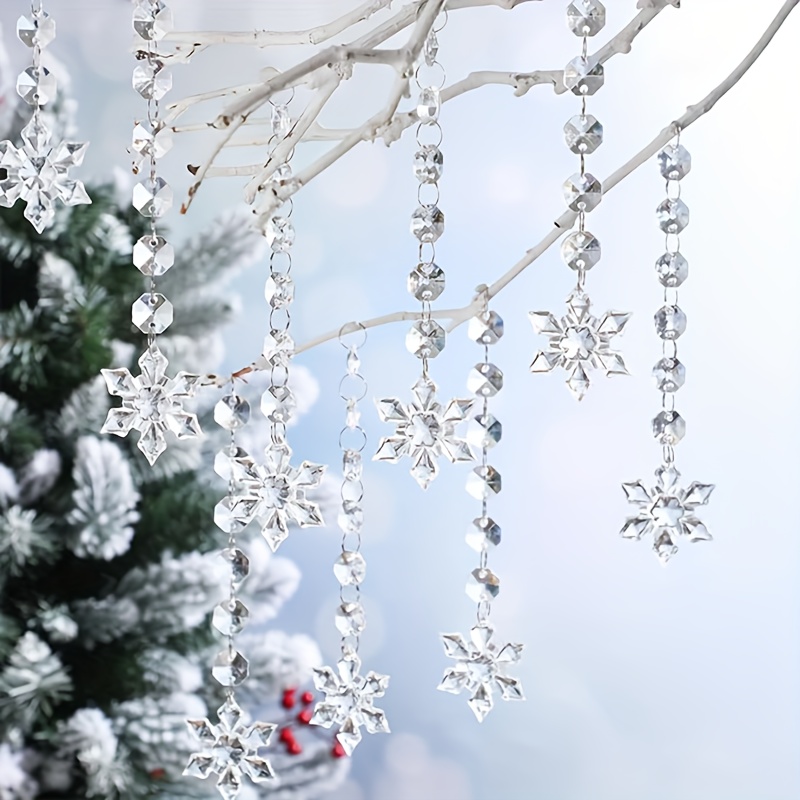 

25pcs Acrylic Crystal Snowflake Chandelier - Elegant Christmas Centerpiece With Hanging Beads And Octagonal Bead Strings