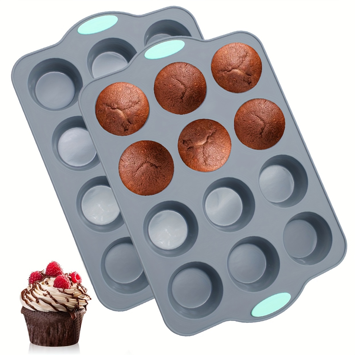 

2 Pack 12-cup Pan, Nonstick Baking Cups, Chocolate Muffin, Cupcake, Egg Tart, Fruint Pie, Brownie, Bpa Free Cupcake Pan With Metal Reinforced Frame More Strength