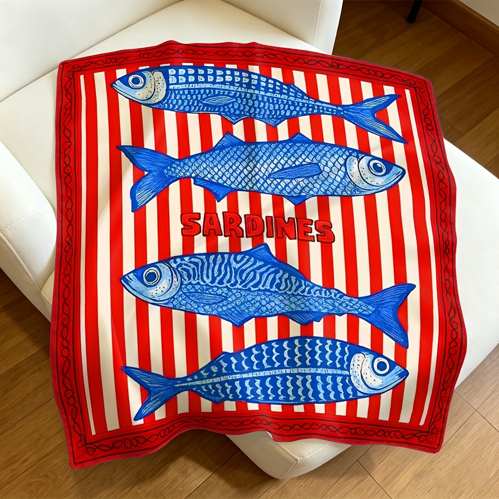 TEMU Pañuelo para la cabeza con estampado para mujer, pañuelo cuadrado con estampado de a rayas y blancas, estilo retro divertido de 2026, poliéster