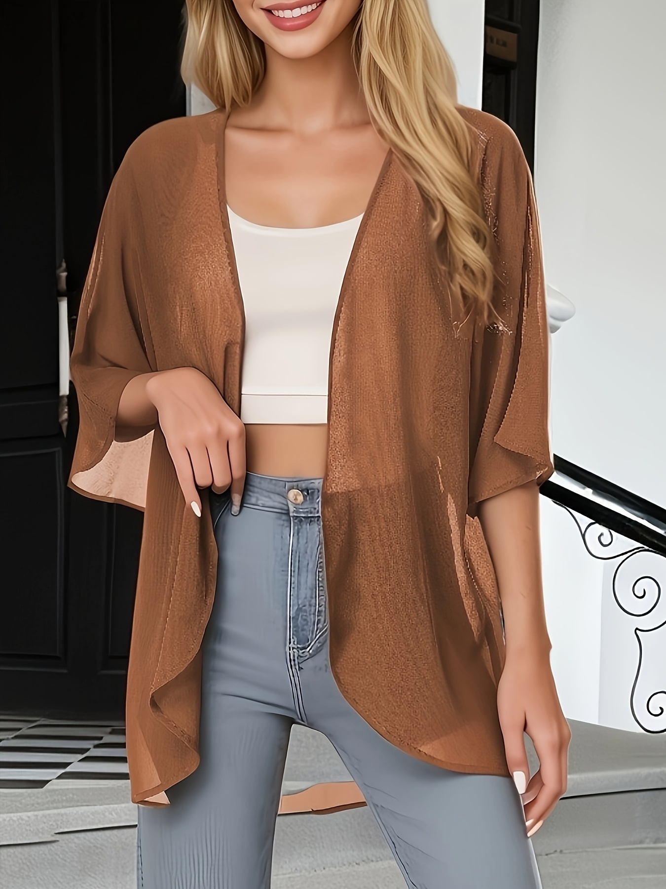 Large size Women's casual kimono cardigan smock chiffon material quick-drying fabric can be worn in multiple seasons suitable for a variety of occasions a variety of colors