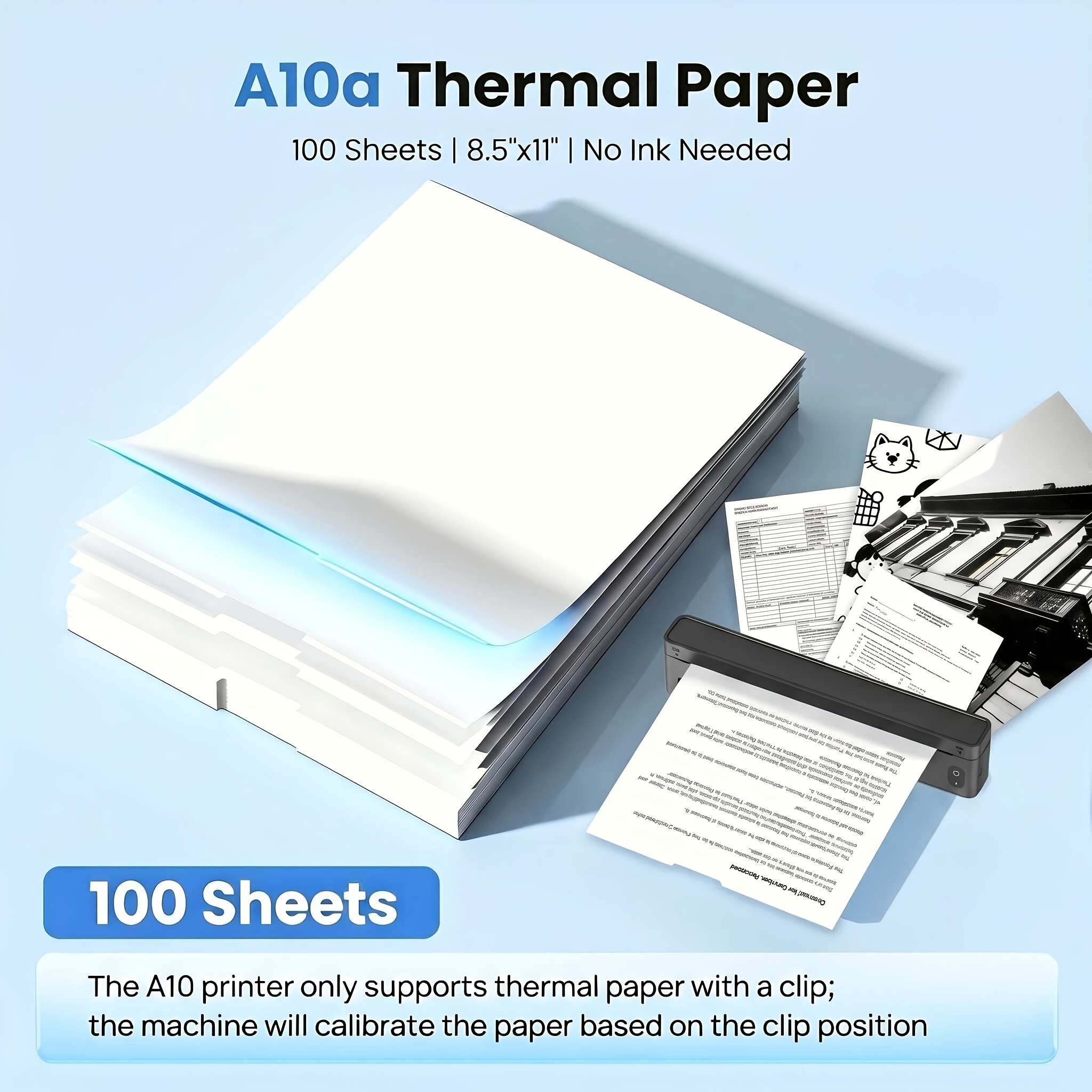 100 Sheets Thermal Paper, 8.5"x11" Us Letter Size, No Ink Required, Hd Coated, Durable Thermal Paper For A10a Portable Printers (black And White Printing )