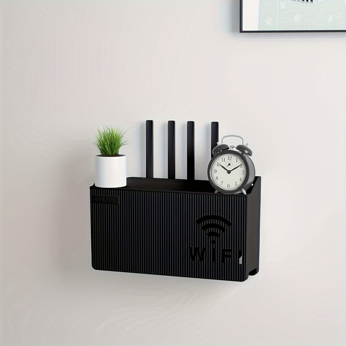 E-shop Wandmontiertes Router- & TV-Top-Box-Aufbewahrungsregal - Bohrfrei, Mehrzweck-Kunststoff-Organizer für das Home-Office, Haken für die Verwendung