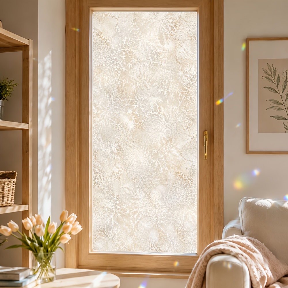 TEMU 1 Roll Of Frost Crystal Texture Frosted Window Film, Self Adhesive Pet Glass Window Sticker With Removable Adhesive, 45x100cm/17.7x39.4in For