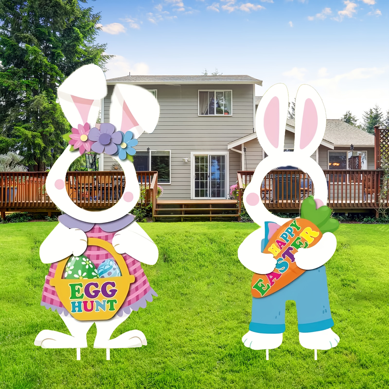 

2 Bunny Signs With Stakes, Easter Garden Lawn Decoration, Outdoor Yard Sign Decoration, Waterproof Plastic , Easter Outdoor Lawn Garden Decoration, Holiday Decorative Lights, Home Holiday Decoration