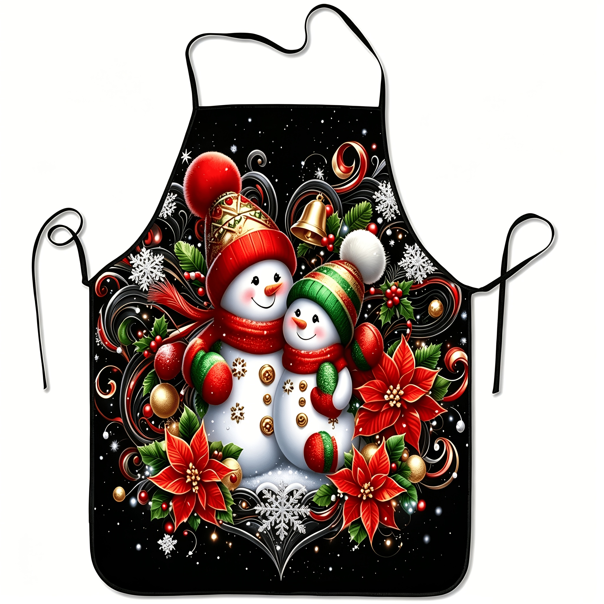 TEMU 1pc 1pcs Christmas Snowman Print Apron With Snowman & Snowflake - Unisex & Suitable For Baking, Cooking, Bbq, Holiday Parties - Apron, Festive