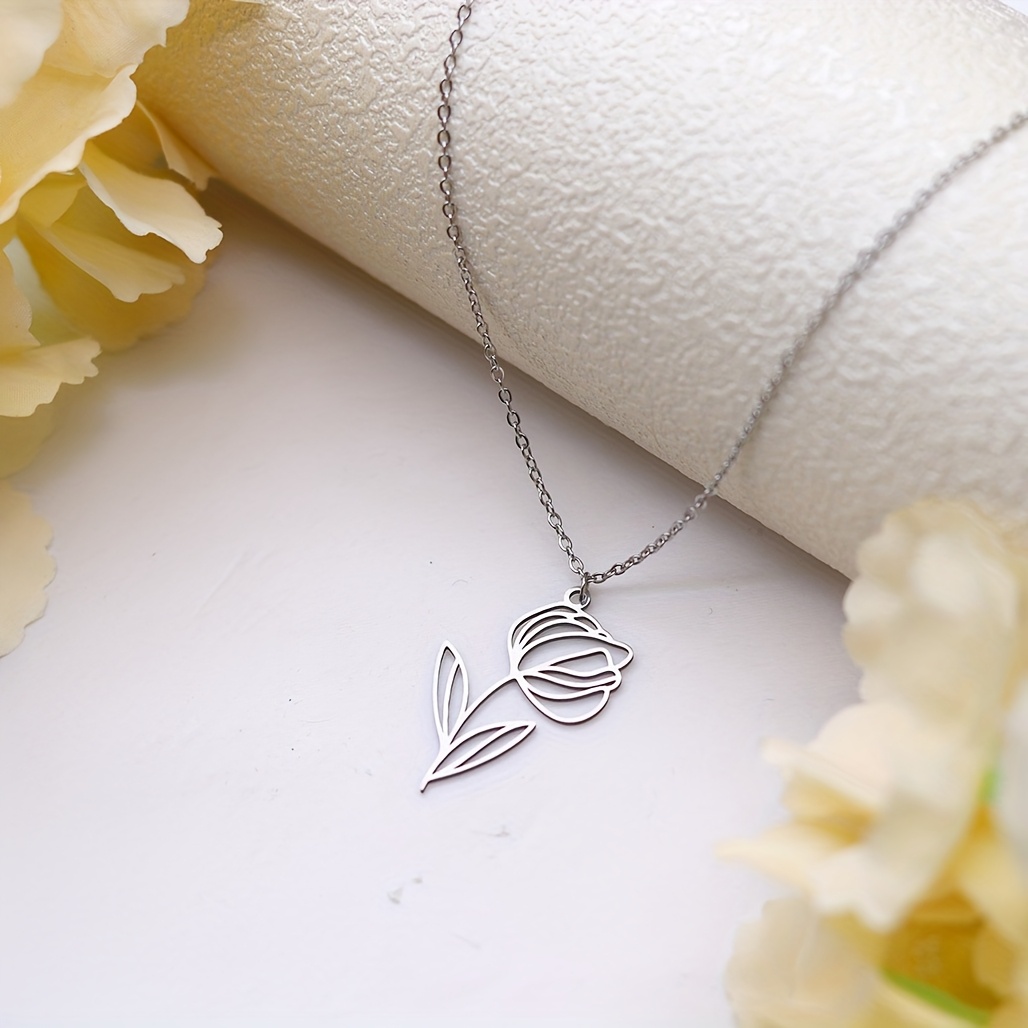 Stainless Steel Plant Flower Necklace Tulip Jewelry For Women Vintage Fashion Jewelry