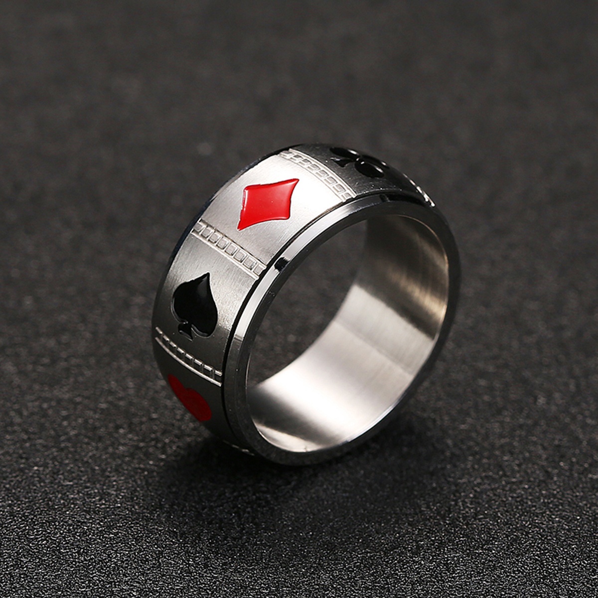 1pc men   steel poker card pattern universal wheel with rotatable decompression ring to relieve pressure, hip-hop   ring poker card jewelry, punk   ring retro poker band ring for s, party jewelry, gift for men, statement piece, edgy design,   metal, durable jewelry, men s fashion ring, give him/her a valentine s day gift, men ring for men Product details 1