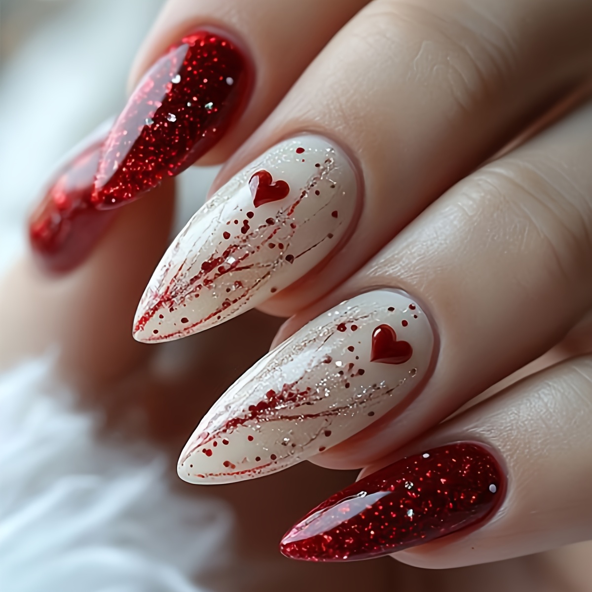 Image of Short Style Heart-shaped Fake Nails For, Winter/spring New Year Wine -on Nails, For Dates, Parties, Valentine's Day, Mother's Day Wearable Manicure