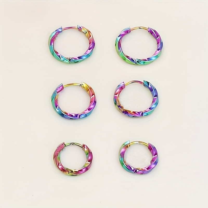 E-shop Neues 6-teiliges quadratisches, gedrehtes, kleines Crowd Herren Trendy Edelstahl Ohrkreis Ohrring Set Mode Easy Geeignet für Frauen zum Anziehen