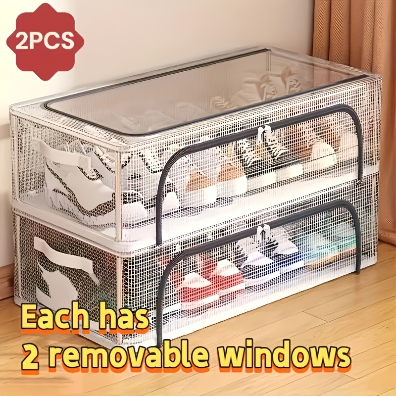 TEMU 2pcs Transparent Shoe Storage Boxes, Easy Modern Pvc Material, Rectangular With Support, With 2pcs Openable Transparent Windows, Space-saving