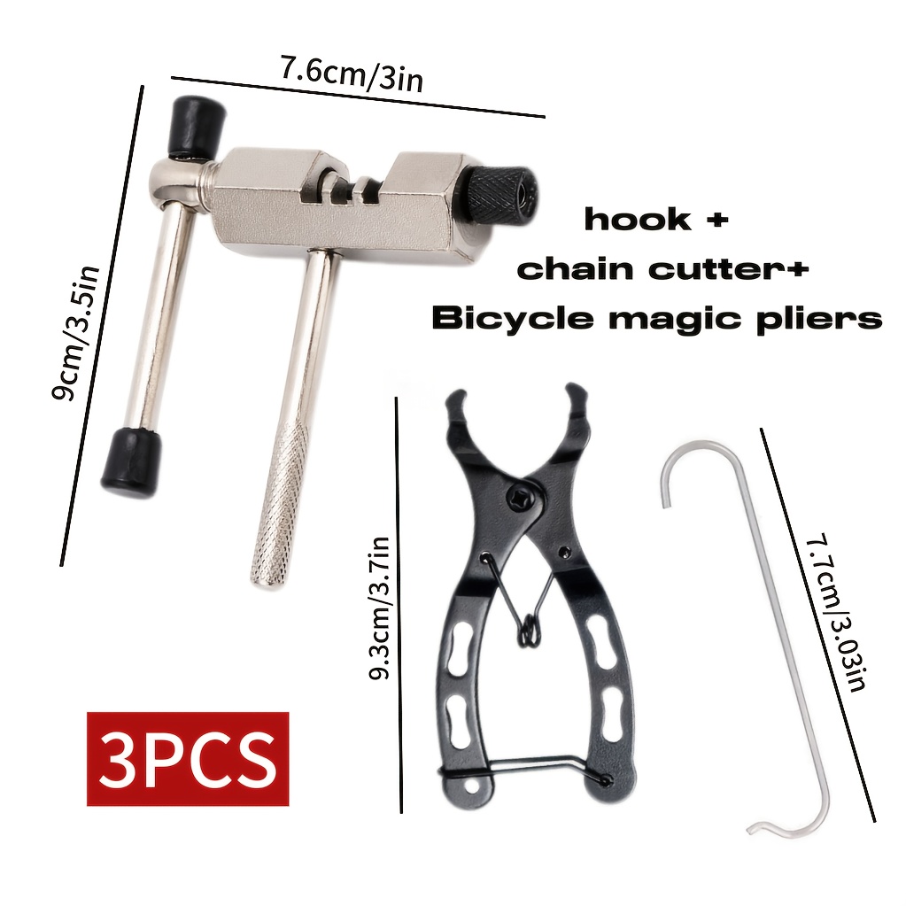 TEMU 3 pièces Kit d'Outils pour Chaîne de Vélo, Coupe-Chaîne + Pince à Joint de Vélo + Crochet à Chaîne, Ensemble d'Outils de Réparation Vélo, Outil