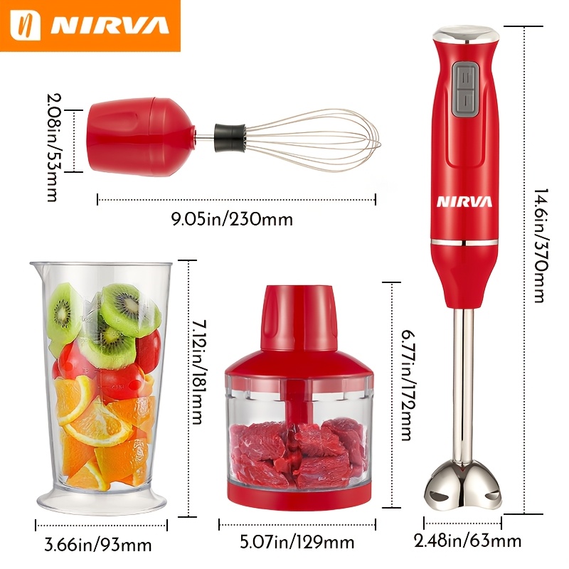 Image of 4-in-1 Red Hand Blender 600w Blender Set With Chopper Whisk Measuring Cup Food-grade Powerful Motor Multi-functional Portable Kitchen Gadget For Smoothies Soups Sauces Food Cooking Appliance