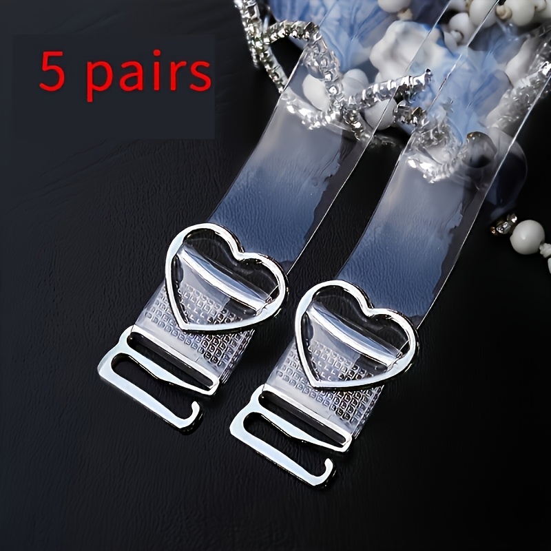 TEMU 5 Pairs Transparent Detachable Bra Straps, Heart , Adjustable Elastic Non-slip Straps, Women's Underwear And Lingerie Additions