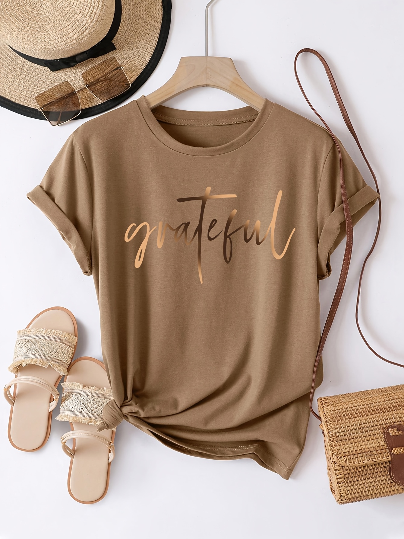 womens letter print t shirt soft fiber suitable for summer and spring casual short sleeve round neck top womens clothing