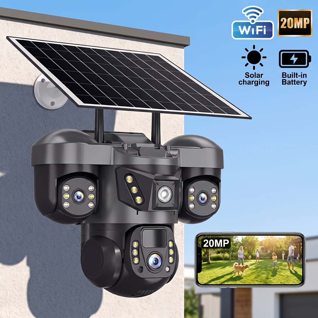 TEMU Kepeak 20mp Cameras For Home Security Solar Powered Black 1pack 2.4ghz Wi-fi Outdoor Camera Solar Powered, 360° View, Human Detection, Color