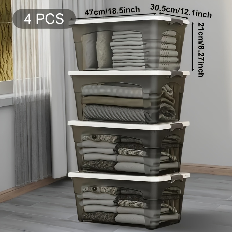 Image of 4pcs Stackable Storage Box Set With Lids & Handles, Durable Organizers For Christmas Decor, Closet, Bedroom, Car Trunk, , Transparent Organizer Containers, Bathroom Essentials, Home Organization