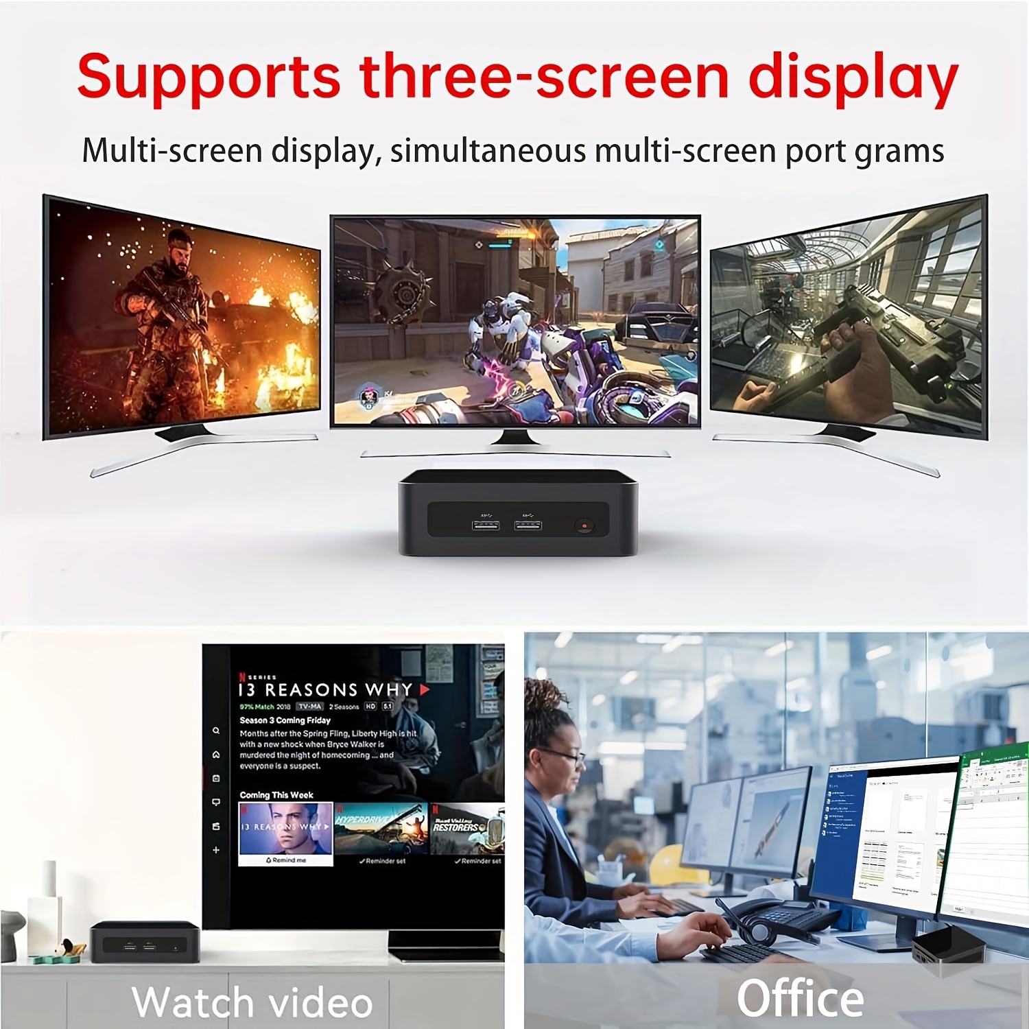 AskHand Mini PC AMD Ryzen 5 5600H 6 Core 12 Threads (4.2GHz) Operating System Pro/WiFi 6/BT-5.2/Type-C & HDTV 4K@60Hz 3 Screen Output, Home/Office/Gaming PC Dual Channel RAM 32GB, 16GB SSD 1TB, 512GB